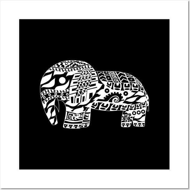 black elephant mandala in safari zentangle ecopop art Wall Art by jorge_lebeau